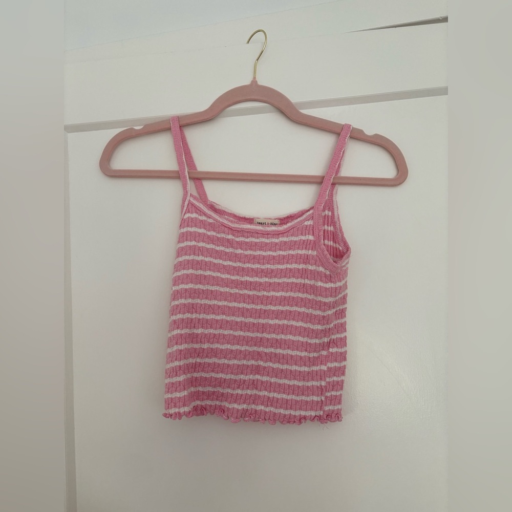 Pink and White Ribbed cropped Top